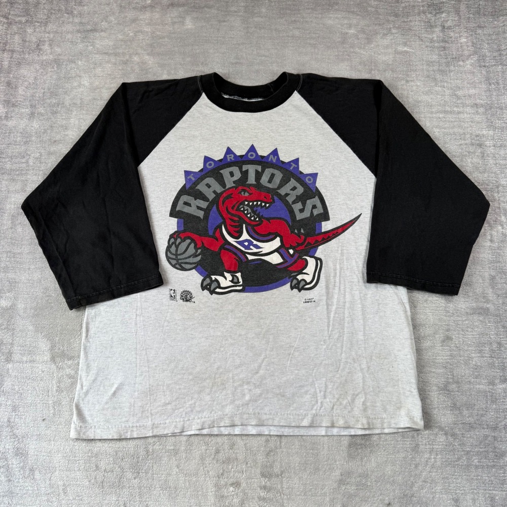 Vintage Toronto Raptors Shirt Mens Large Grey Raglan 90s Logo Athletic NBA Tee